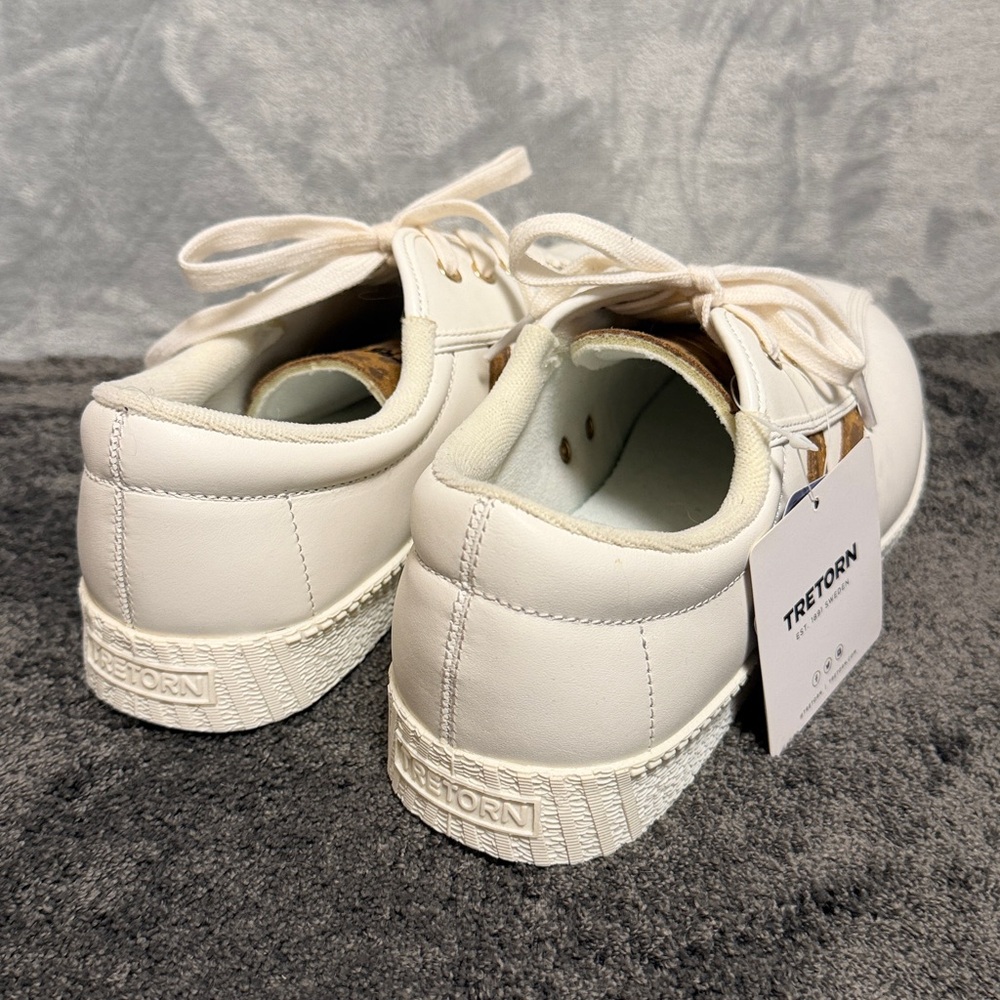 Tretorn Nylite Plus White Leather Sneakers with Leopard Details, Size 9 NWT! - Picture 3 of 7